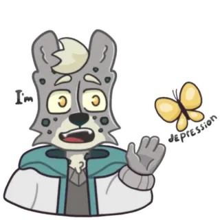 🥲 84b8ffa1 I'm DEPRESSION การ์ตูน, โรคซึมเศร้า, สุขภาพจิต, เศร้า, ผีเสื้อ, มานุษยรูปนิยม, สัตว์ telegram sticker