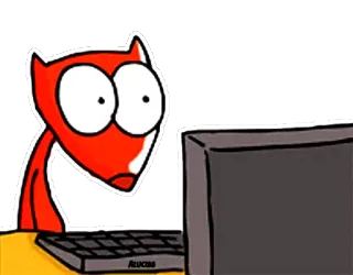 😳 2b90101e Aucass kartun, komputer, rubah, meja, merah telegram sticker