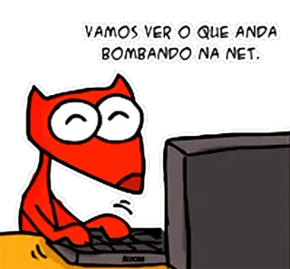 😌 d17c87c2 VAMOS VER O QUE ANDA BOMBANDO NA NET kartun, komputer, internet, rubah, mengetik telegram sticker