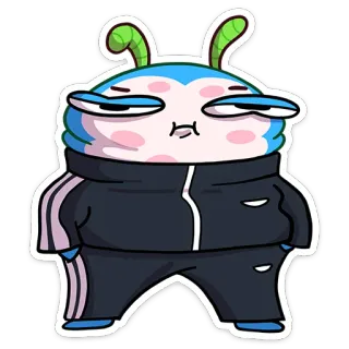 🤨 055ec2f7 Kreskówka, Postać, Niebieski, Dres, Meme, Zabawne telegram sticker