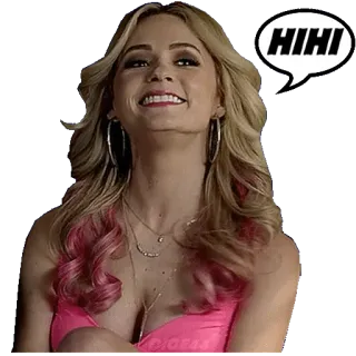 😂 7835f3d2 HIHI 女性, 金髪, 吹き出し, ヒヒ, 笑顔, 女の子 telegram sticker