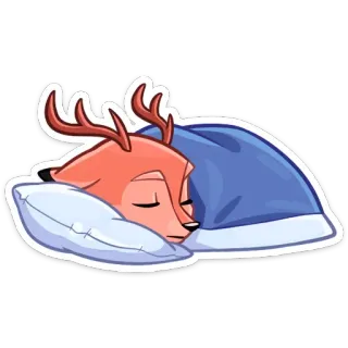 😴 ccc78473 Hirsch, Schlafend, Tier, Süß, Kissen, Decke, Cartoon telegram sticker
