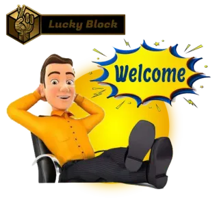 ☺️ 449b4cdc Lucky Block Bloc chance, Bienvenue, Homme, Dessin animé, Doigts croisés, Bloc, Jaune telegram sticker