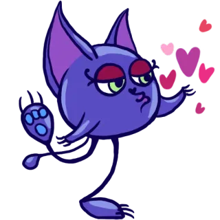 😘 3d4d4383 chat, dessin animé, animal, violet, bisou, coeurs, mignon whatsapp sticker