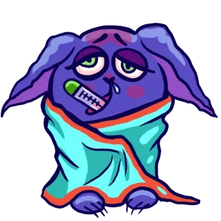 🤒 699619f3 malade, mal, lapin, dessin animé, thermomètre, rhume, grippe whatsapp sticker