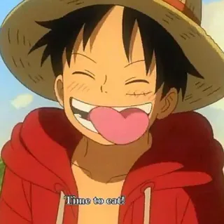 🍖 88118521 Luffy One Piece Time to eat! anime, makanan, Luffy, kartun, senang, makan telegram sticker