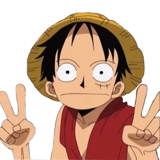 ✌ 66414819 Monkey D. Luffy One Piece ลูฟี่, วันพีซ, อนิเมะ, มังงะ, สัญลักษณ์สันติภาพ, การ์ตูน, ตัวละคร telegram sticker