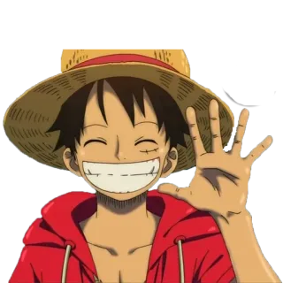 🖐 76ed9507 Monkey D. Luffy One Piece อนิเมะ, วันพีซ, ลูฟี่, หมวกฟาง, การ์ตูน, ทักทาย, โบกมือ telegram sticker