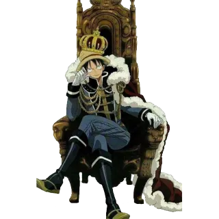 😎 a0e975bc Monkey D. Luffy One Piece อนิเมะ, วันพีช, ลูฟี่, ราชา, มงกุฎ, บัลลังก์, การ์ตูน telegram sticker
