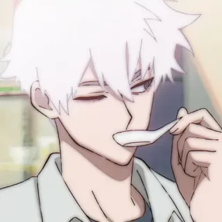 ⏱ 6d30721d 애니메이션, 캐릭터, 숟가락, 흰머리, 먹는, 남성 telegram sticker