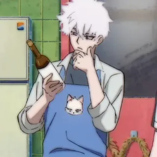 ⏱ 930c6551 애니메이션, 사람, 병, 앞치마, 고양이, 주방 telegram sticker