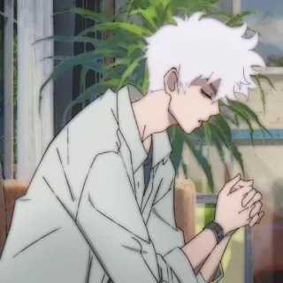 ⏱ db0c4253 애니메이션, 소년, 흰머리, 슬픈, 사색적인, 사람, 앉아있는 telegram sticker