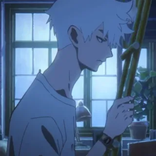 ⌚️ 5866008c anime, karakter, rambut putih, melamun, dalam ruangan, seni telegram sticker