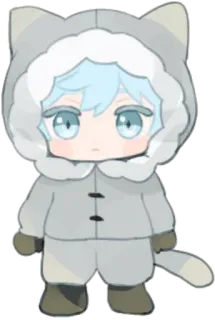 ❄ 13de9afc จิบิ, น่ารัก, อนิเมะ, ตัวละคร, เสื้อฮู้ด, สีเทา, ผมสีฟ้า, คาวาอิ telegram sticker