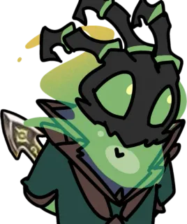 🥴 be2e6525 verde, criatura, fantasía, personaje, máscara telegram sticker
