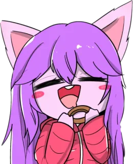 😆 e427280b chica gato, anime, dibujos animados, galleta, pelo morado, feliz telegram sticker