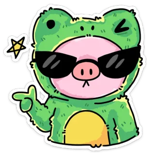 😉 00160db9 rana, maiale, occhiali da sole, cartone animato, personaggio, animale, carino whatsapp sticker