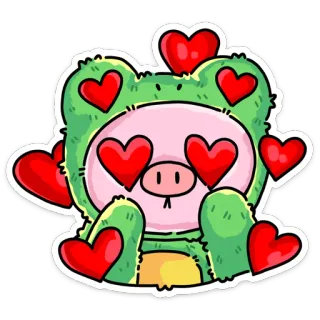 😍 475790ba rana, amore, cuori, carino, cartone animato, adesivo, animale, illustrazione whatsapp sticker