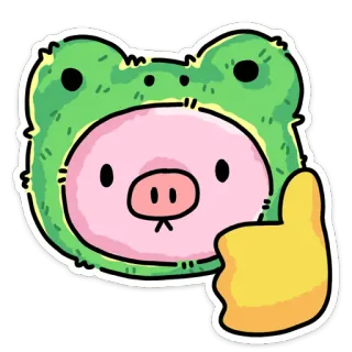👍 8fd9036d maiale, rana, animale, pollice in su, carino, adesivo whatsapp sticker