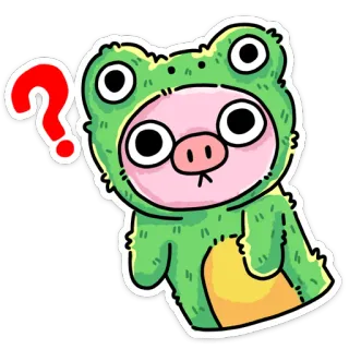 ❓ bc3748f5 rana, maiale, punto interrogativo, cartone animato, adesivo, animale, carino, illustrazione whatsapp sticker