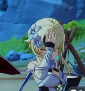 😤 13726644 Lumine Genshin Impact Видеоигра, Аниме, Персонаж, Блондинка, Цветы telegram sticker