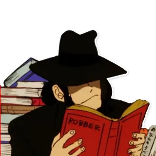 📕 6a27cc97 ROBBER kreskówka, książka, złodziej, kapelusz, czytanie telegram sticker