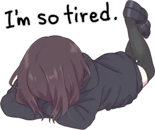 😩 f19636ea I'm so tired. 피곤한, 애니메이션, 졸린, 지친, 여자, 누워있는 telegram sticker