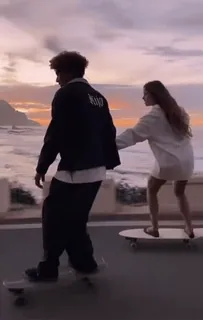 💝 87871f74 スケートボード, カップル, 夕焼け, 海, カジュアル, ライフスタイル telegram sticker