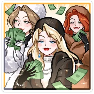⭐ 37cf476e mulheres, dinheiro, casacos de pele, riqueza, luxo, desenho animado, opulência whatsapp sticker