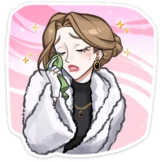 ⭐ 883099fa mulher, chorando, casaco de pele, triste, elegante, glamour, adesivo whatsapp sticker