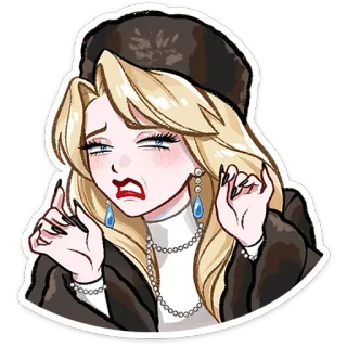 ⭐ 8ebe5227 mulher, chapéu de pele, cabelo loiro, desenho animado, emoticon, adesivo whatsapp sticker