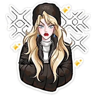 ⭐ 97059f44 mulher, casaco de pele, loira, moda, ilustração, personagem whatsapp sticker