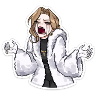 ⭐ a5d72c03 chorando, mulher, casaco de pele, triste, emoções whatsapp sticker