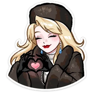⭐ c5893138 mulher, coração, desenho animado, casaco de pele, amor, inverno, estilo whatsapp sticker