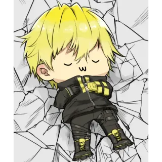 😇 d7ba6bd9 anime, chibi, cartoon, cute, yellow hair, character, laying down telegram sticker
