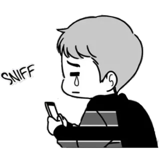 😢 544f1c09 SNIFF sad, crying, phone, cartoon, boy, emotional telegram sticker