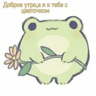 🌟 f4fa3e21 Доброе утро,а я к тебе с цветочком 青蛙, 花, 早上好, 可爱, 卡通, 问候 telegram sticker