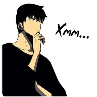 🤔 de6f76af Xmm... думающий, выражение, мультфильм, персонаж, аниме, манга, задумчивый whatsapp sticker