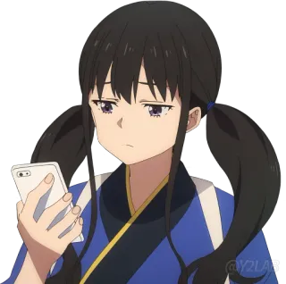 😟 126009b9 anime, girl, phone, sad, pout, brunette, pigtails telegram sticker