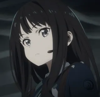 😒 f434257f Anime, Meisje, Zwart haar, Uniform, Personage, Microfoon, Kunst telegram sticker