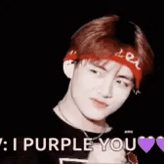 🎈 f6cf54f2 I PURPLE YOU человек, повязка на голову, k-pop, музыка, фиолетовые сердечки, любовь telegram sticker