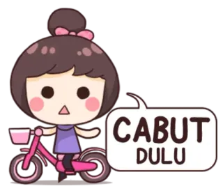 👋 14fc1807 CABUT DULU Cartoon, Mädchen, Fahrrad, Gehen, Lässig telegram sticker