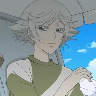 😶 df800958 Аниме, Персонаж, Портрет, Мультфильм, Улыбается, Белые волосы, Мужчина telegram sticker