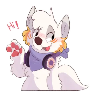 👋 38a3d639 Hi! 퍼리, 강아지, 수인, 동물, 헤드폰, 안녕하세요, 친근한 telegram sticker