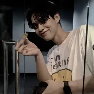 ⚔ 5b55fd83 I AM WEARING uomo, sorridente, maglietta, ritratto, persona, asiatico telegram sticker