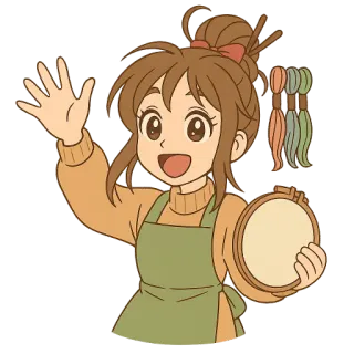 👋 2e7be0b5 ricamo, artigianato, cucito, donna, carino, grembiule, opera d'arte, cartone animato telegram sticker