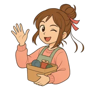 👋 472ff094 cartone animato, ragazza, che saluta, lavorare a maglia, cucito, artigianato, amichevole, felice telegram sticker