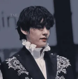 ▫️ 45ae8e57 TAE man, person, ruffles, black hair, suit, tae telegram sticker