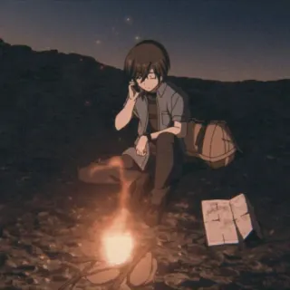 ✨ eeb9790a animé, feu de camp, garçon, nuit, seul, carnet de croquis whatsapp sticker