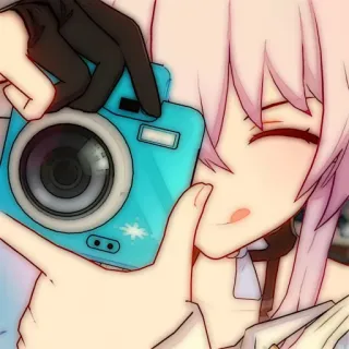 💌 eea4f572 动漫女孩, 相机, 微笑, 可爱, 粉色头发 telegram sticker